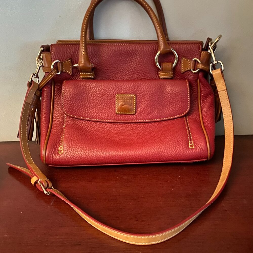 DOONEY & BOURKE Red Maroon Pebbled Leather Tassel Pocket Satchel Handbag